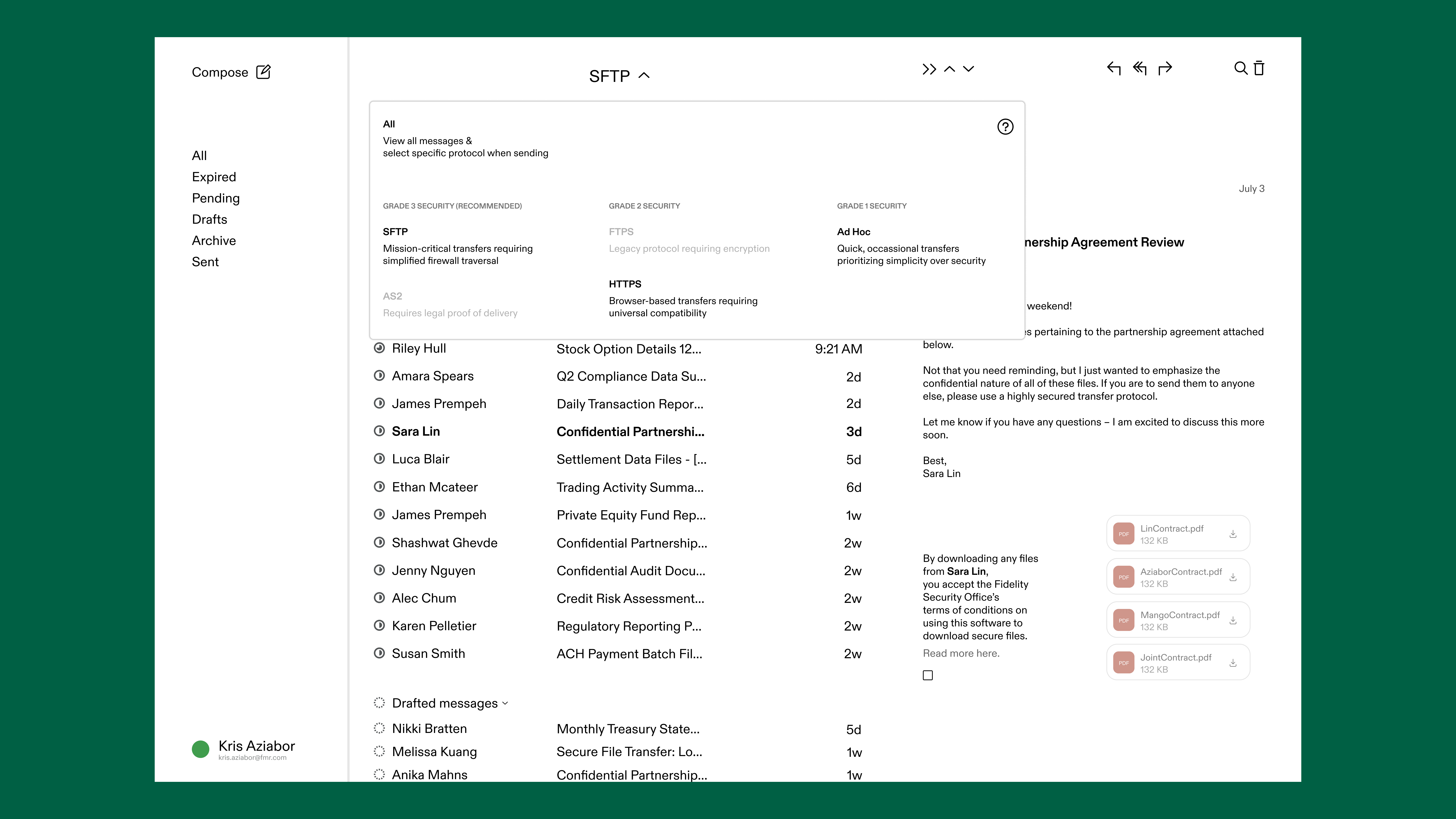 Users can select any protocol for file transferring and receiving.